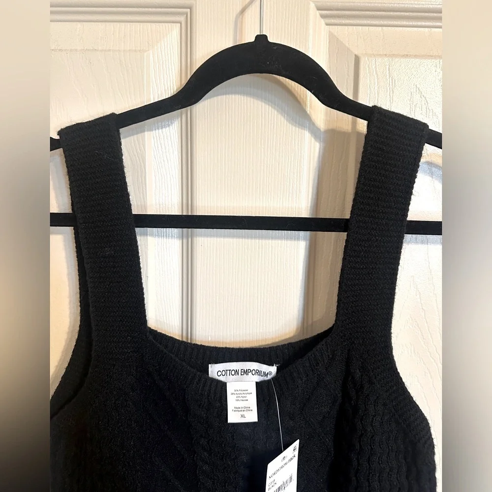 Cotton Emporium Midnight Cable Knit Tank Top, Black, Size XL, NWT